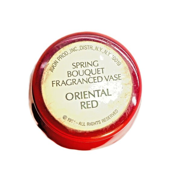 VTG Avon Vase Embossed Milk Glass Fragranced Spring Bouquet Red Orange 6.5" 1981 - Picture 6 of 7